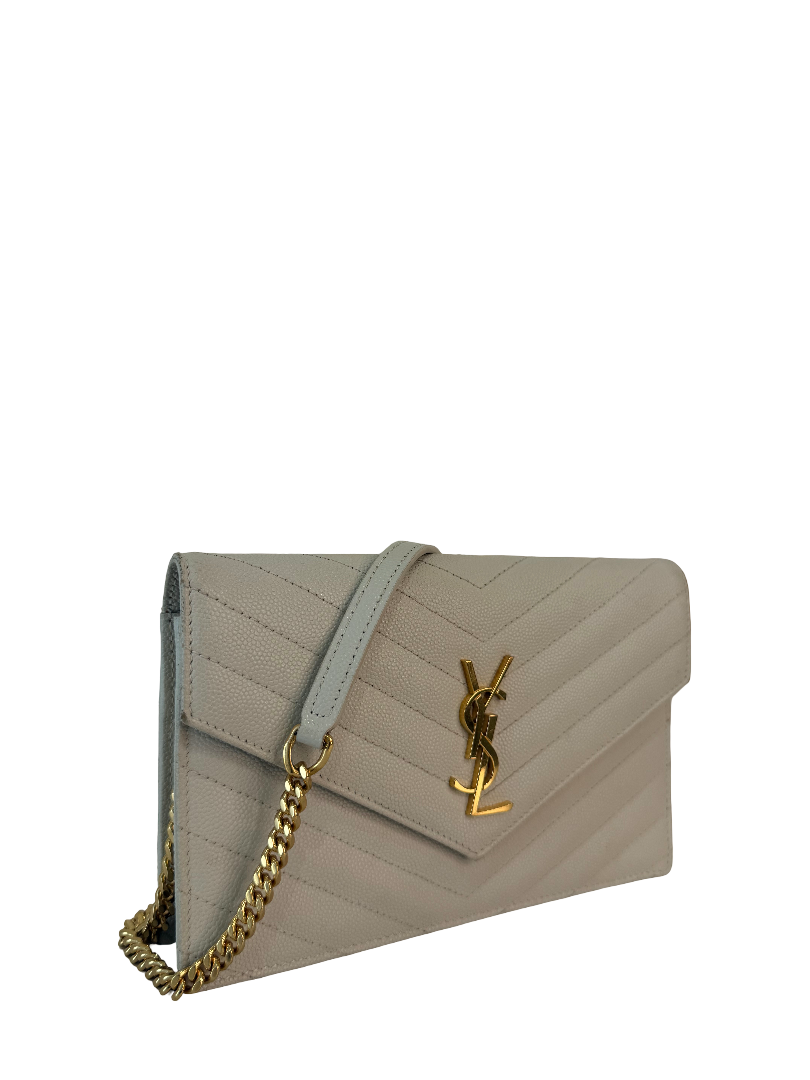 Saint Laurent Cassandre Envelope Ivory Grain De Poudre Wallet on Chain