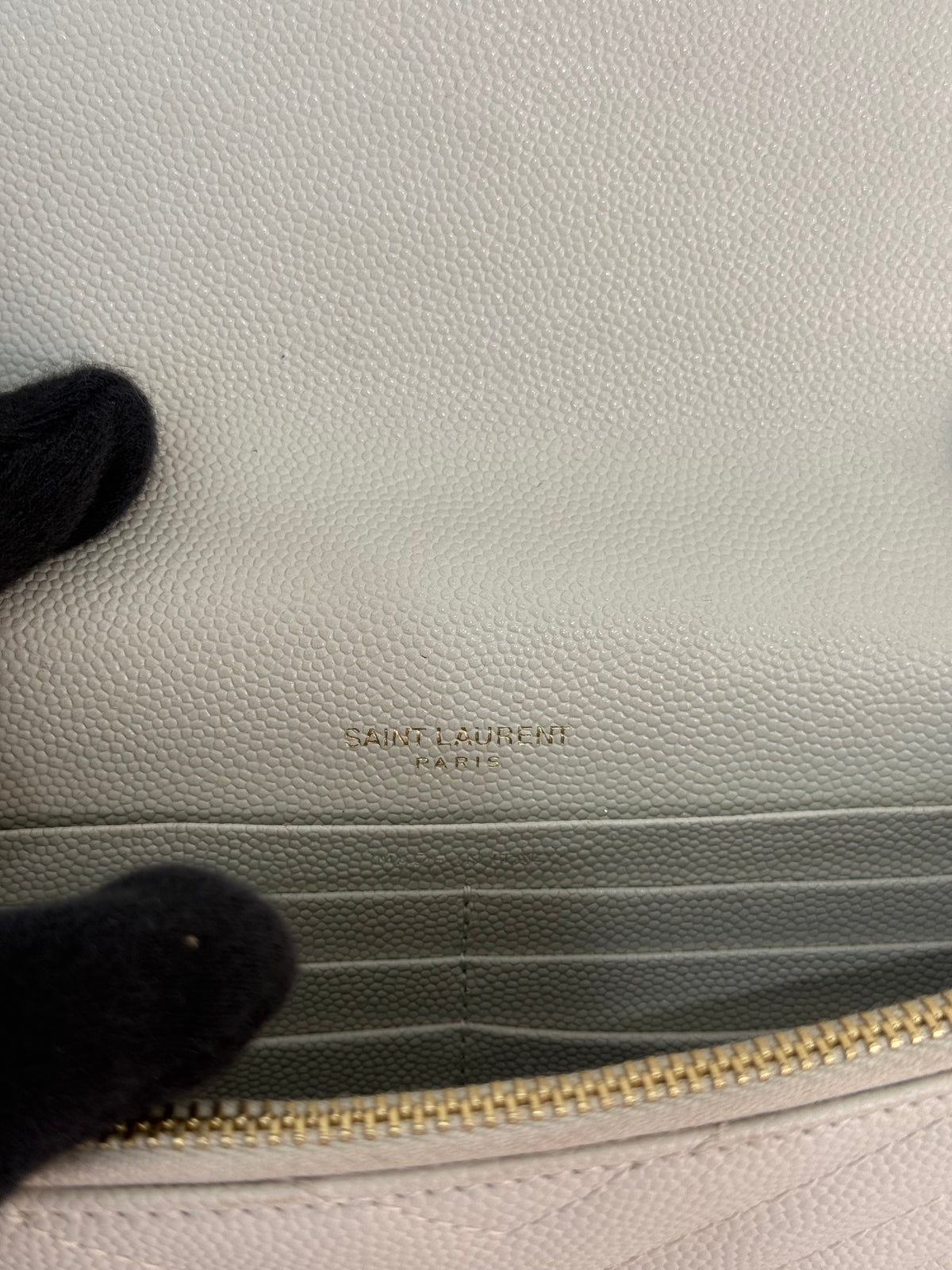 Saint Laurent Cassandre Envelope Ivory Grain De Poudre Wallet on Chain