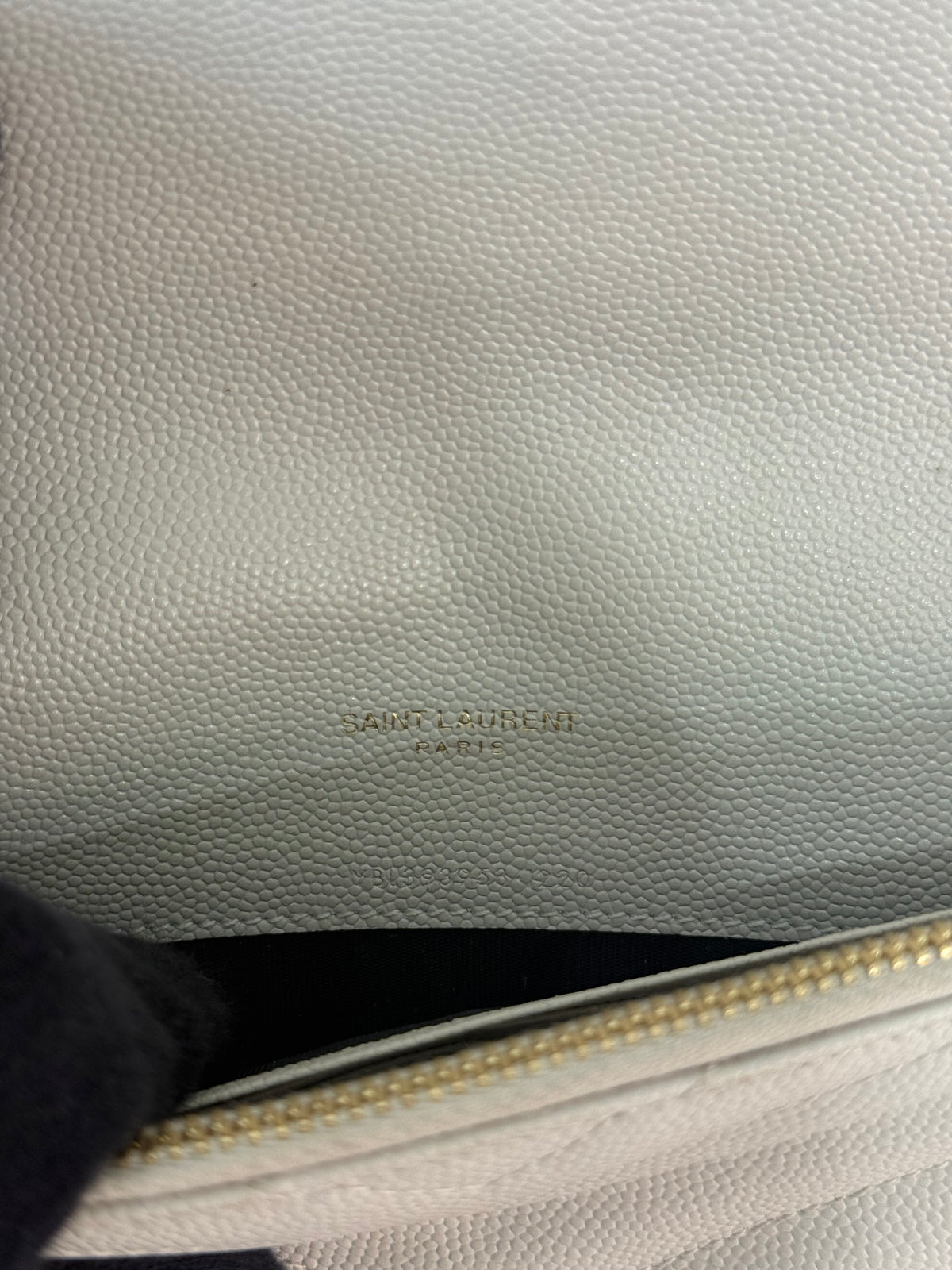 Saint Laurent Cassandre Envelope Ivory Grain De Poudre Wallet on Chain