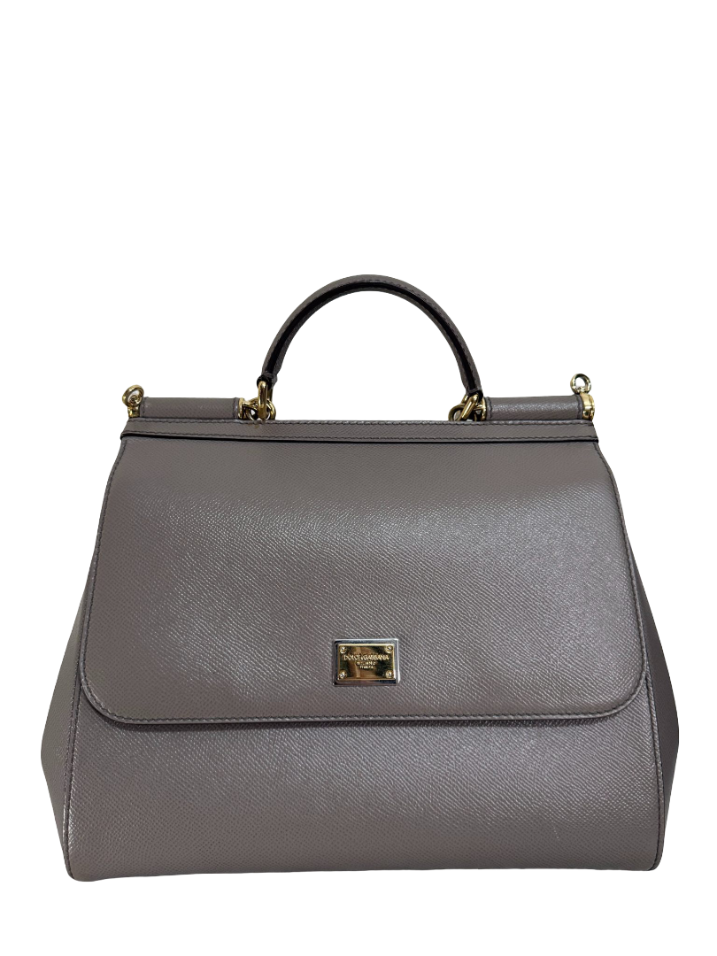 Dolce Gabbana Large Miss Sicily Grey Dauphine Calfskin Top Handle Bag