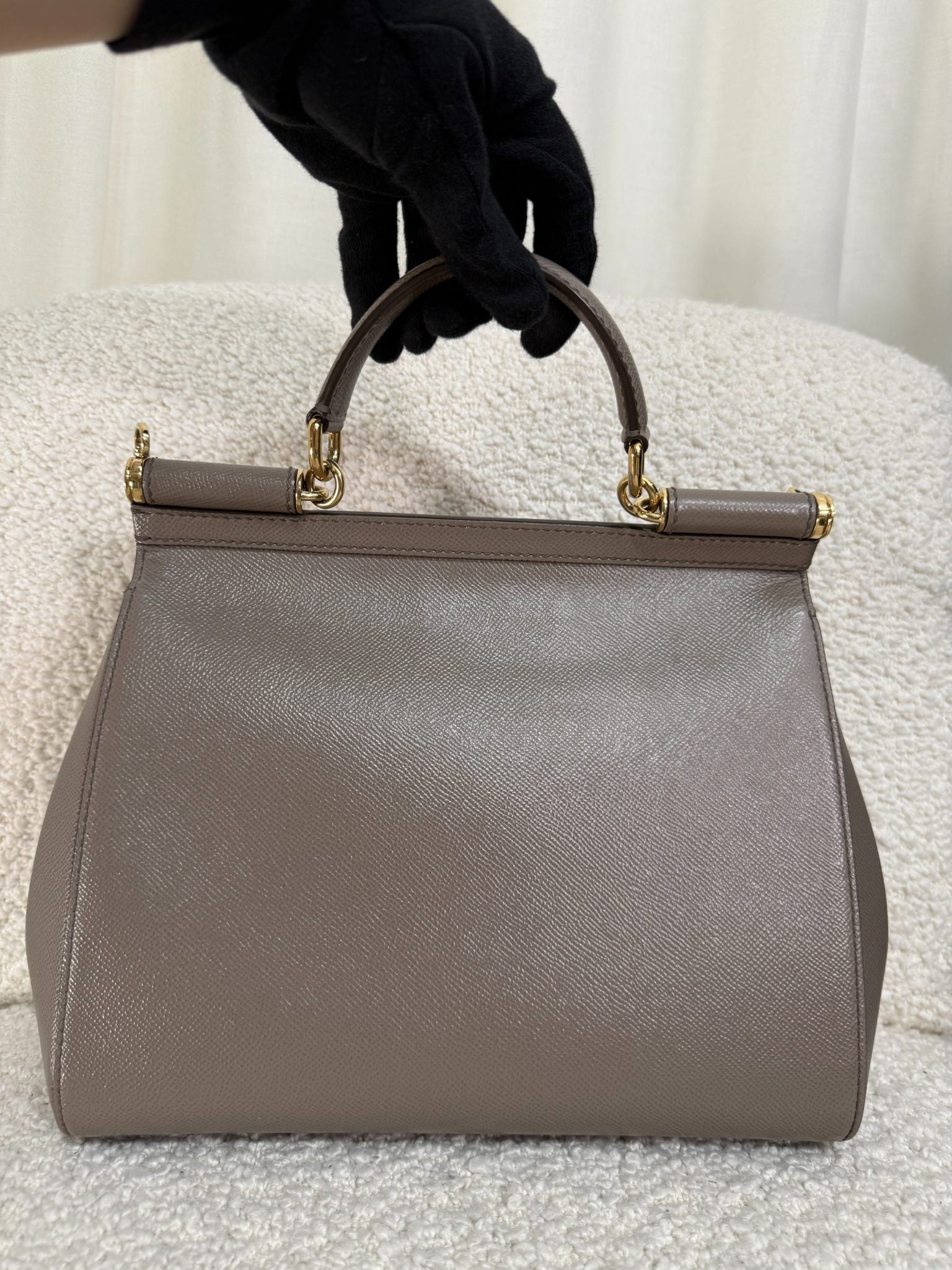 Dolce Gabbana Large Miss Sicily Grey Dauphine Calfskin Top Handle Bag