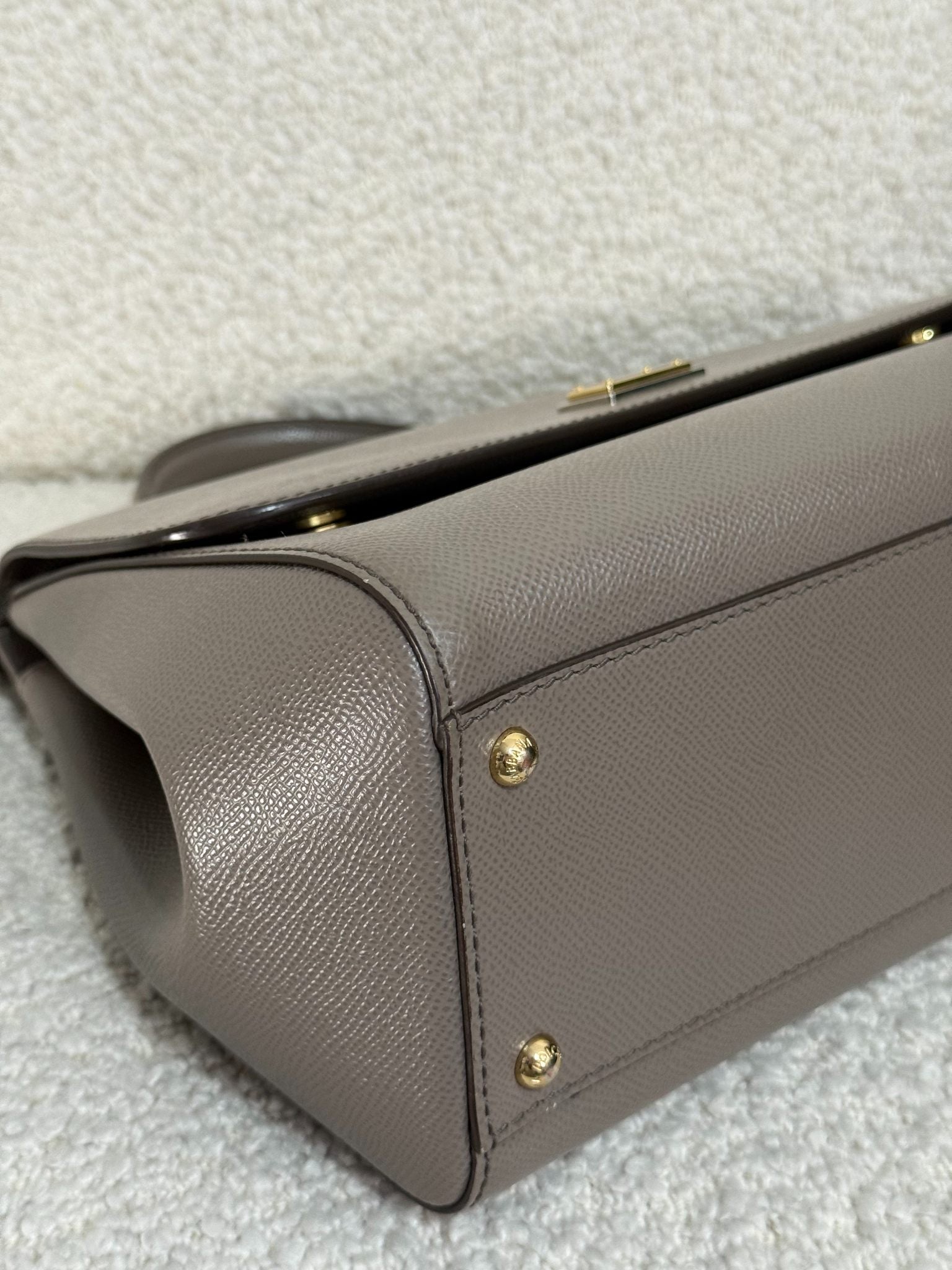 Dolce Gabbana Large Miss Sicily Grey Dauphine Calfskin Top Handle Bag