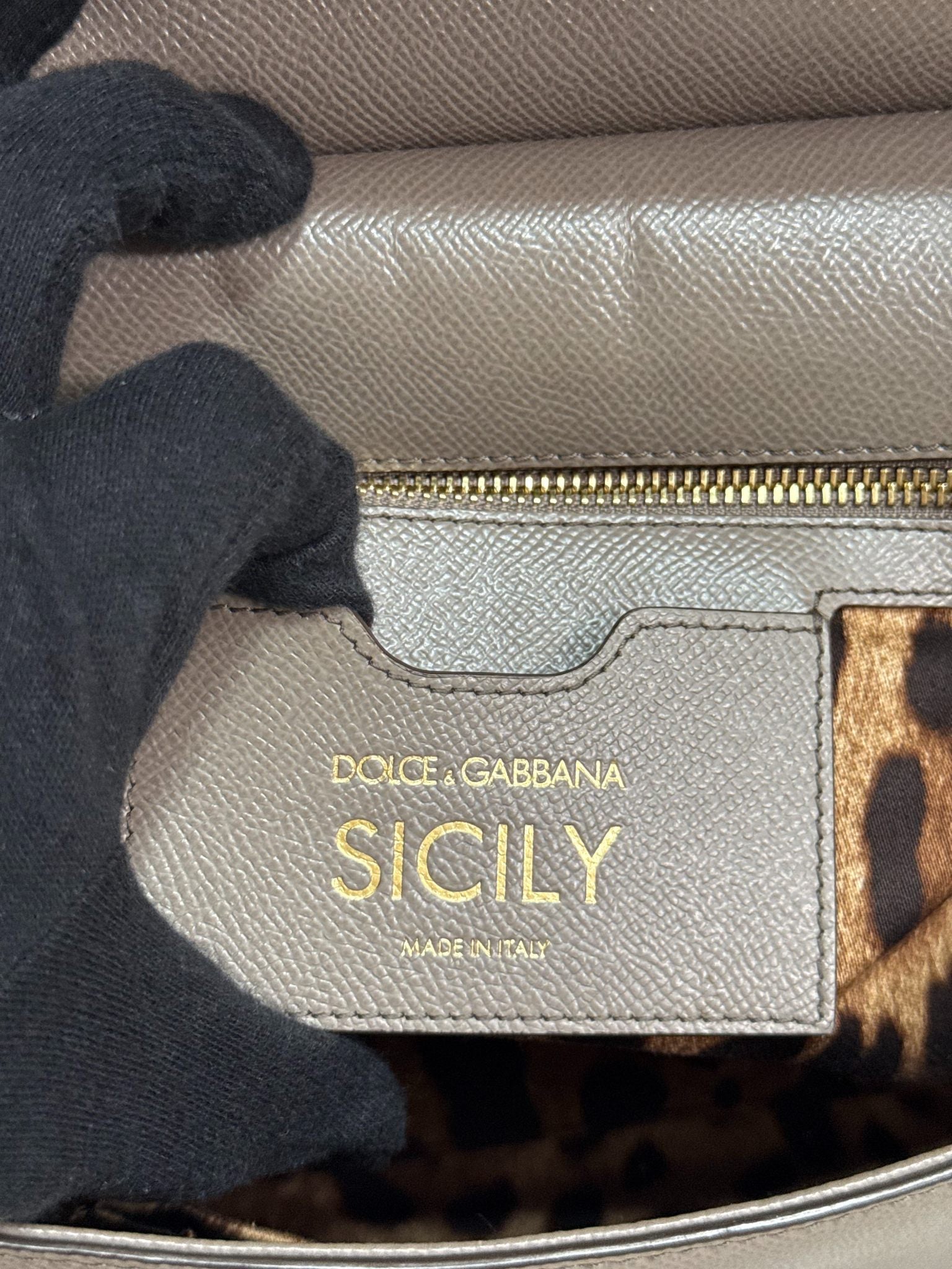 Dolce Gabbana Large Miss Sicily Grey Dauphine Calfskin Top Handle Bag