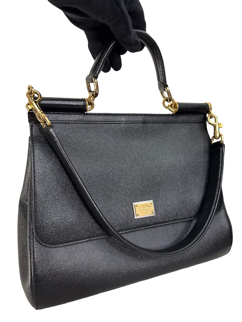 Dolce Gabbana Miss Sicily Old Large Black Dauphine Calfskin Bag