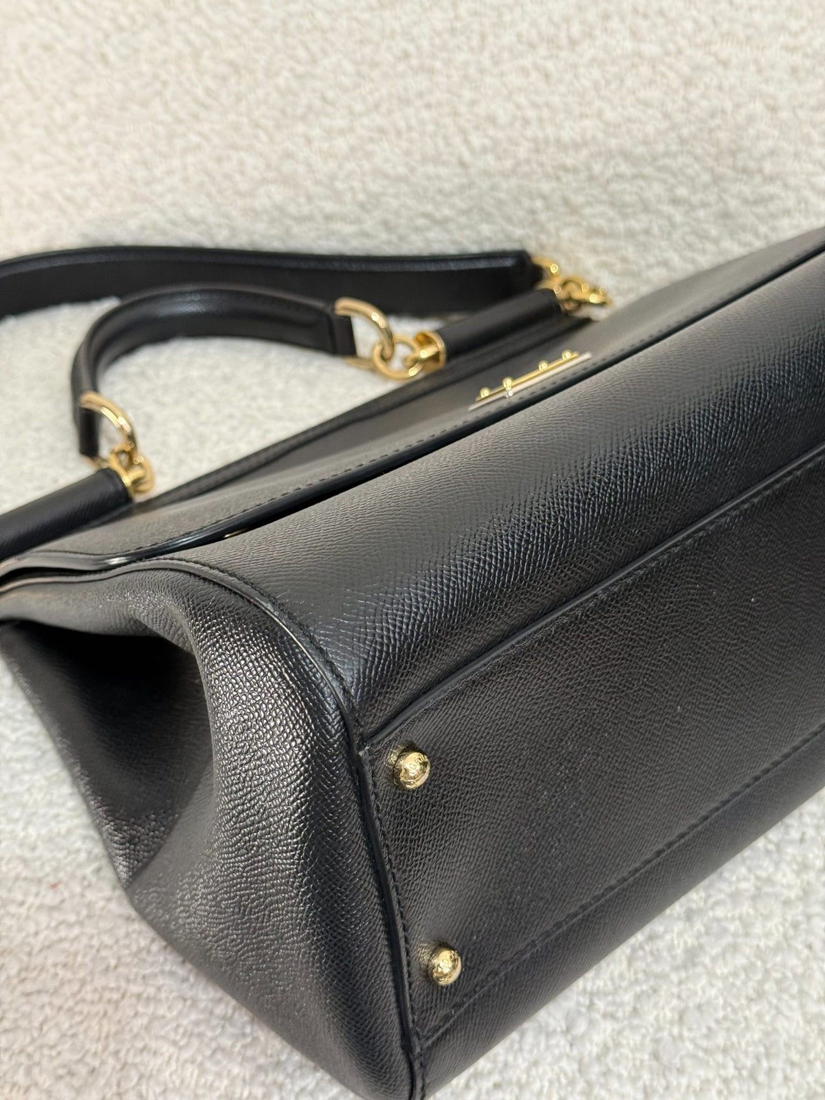 Dolce Gabbana Miss Sicily Old Large Black Dauphine Calfskin Bag