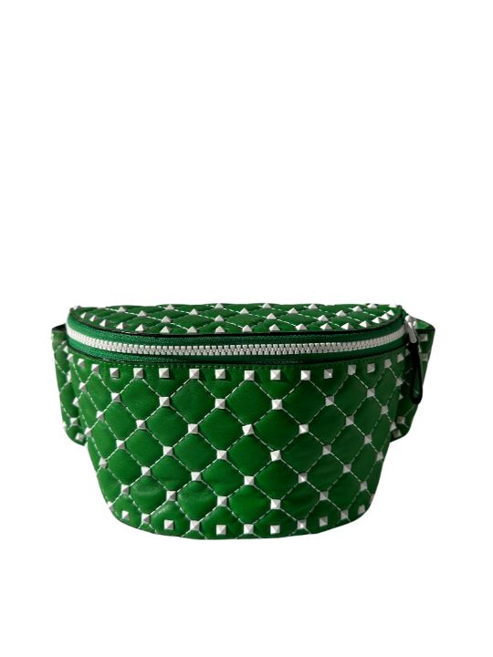 Valentino Garavani Green Quilted Rockstud Spike Belt Bag