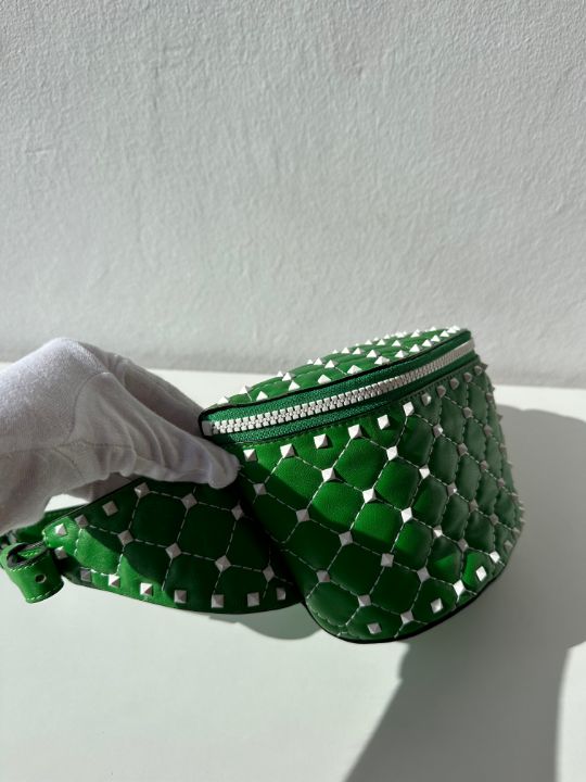 Valentino Garavani Green Quilted Rockstud Spike Belt Bag