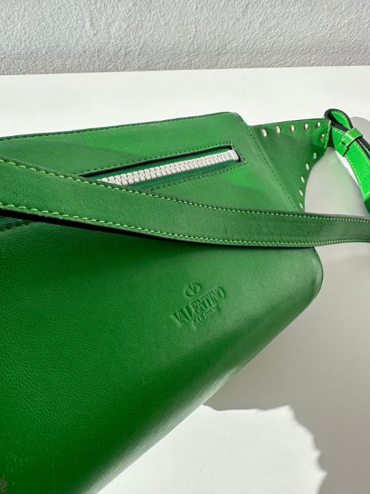 Valentino Garavani Green Quilted Rockstud Spike Belt Bag
