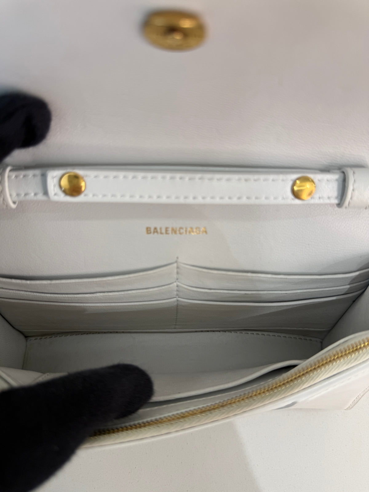 Balenciaga Hourglass Mini Wallet On Chain White Calfskin Leather