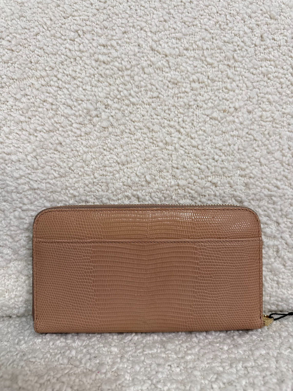 Dolce Gabbana Beige Lizard Embossed DG Crystal Zip Around Wallet
