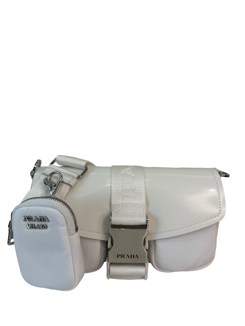 Prada Cargo Pocket Nylon/Brushed White Leather Crossbody Bag