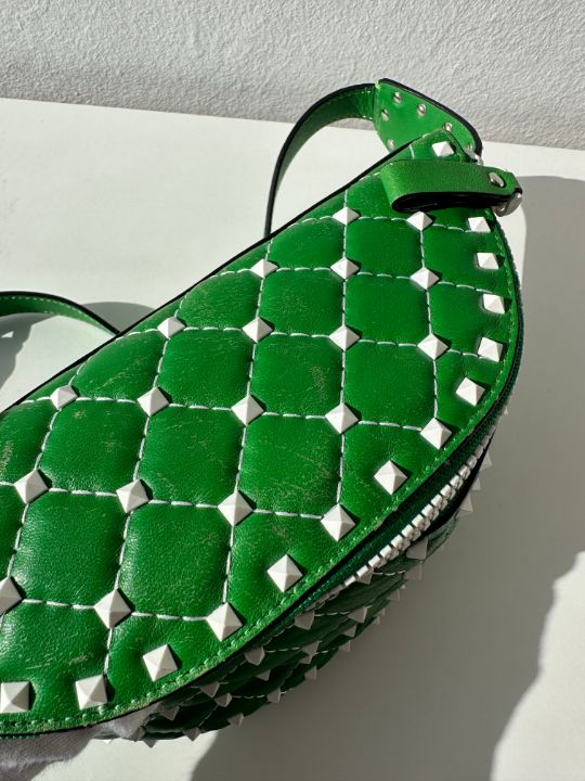Valentino Garavani Green Quilted Rockstud Spike Belt Bag