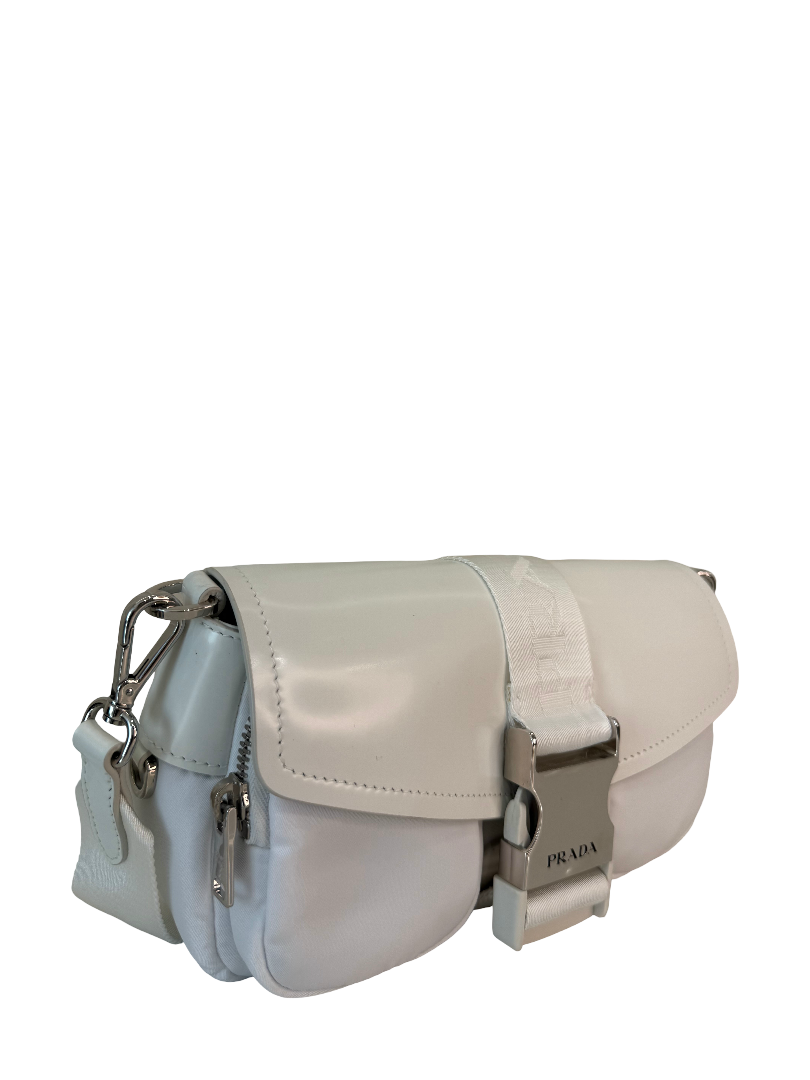 Prada Cargo Pocket Nylon/Brushed White Leather Crossbody Bag