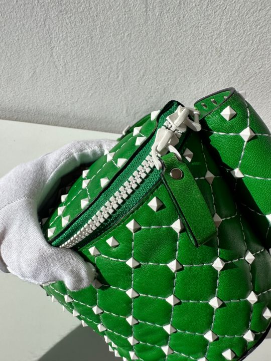 Valentino Garavani Green Quilted Rockstud Spike Belt Bag