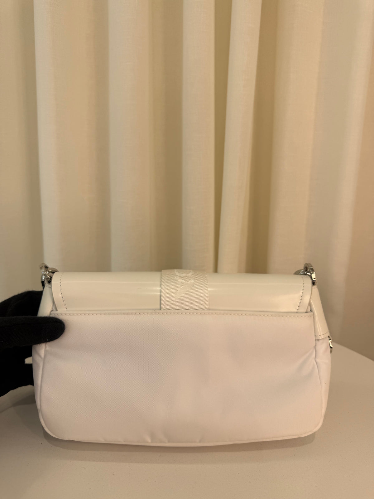 Prada Cargo Pocket Nylon/Brushed White Leather Crossbody Bag