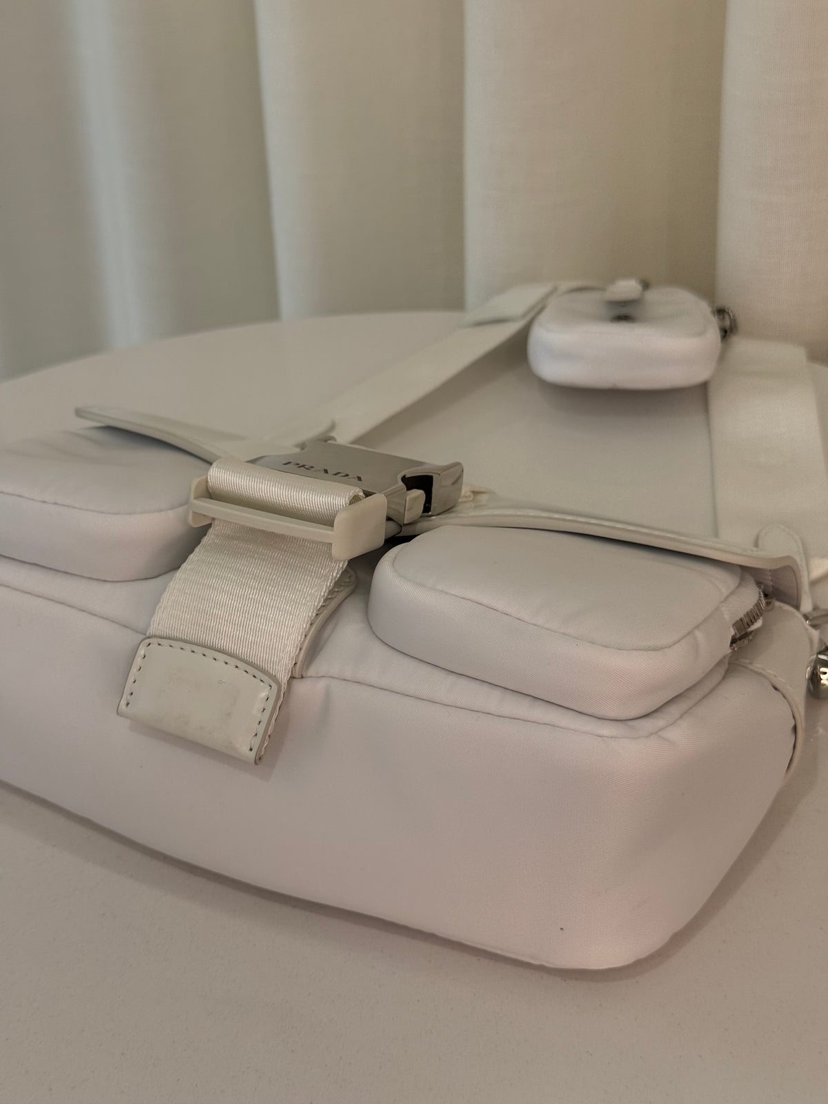 Prada Cargo Pocket Nylon/Brushed White Leather Crossbody Bag