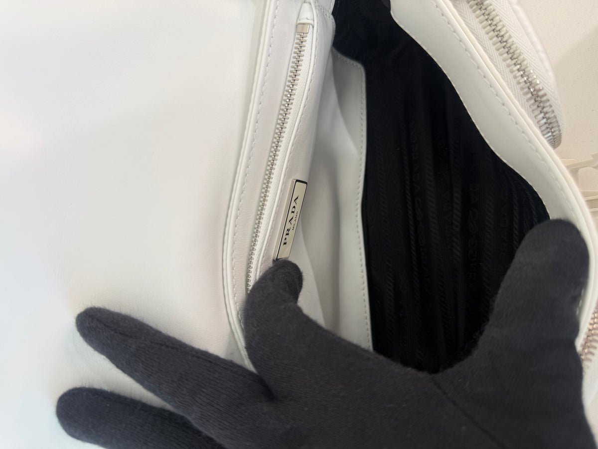 Prada Cargo Pocket Nylon/Brushed White Leather Crossbody Bag
