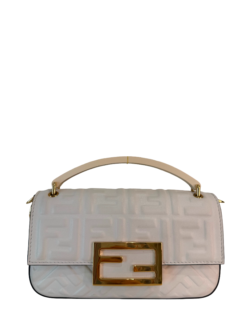 Fendi Nappa FF White Embossed Mini Baguette