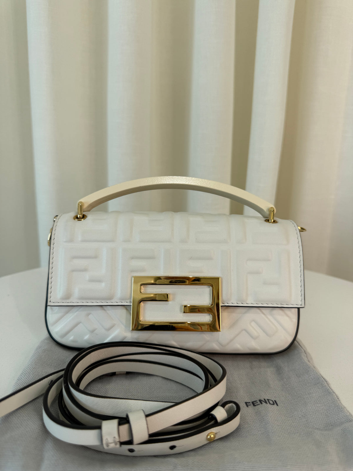 Fendi Nappa FF White Embossed Mini Baguette