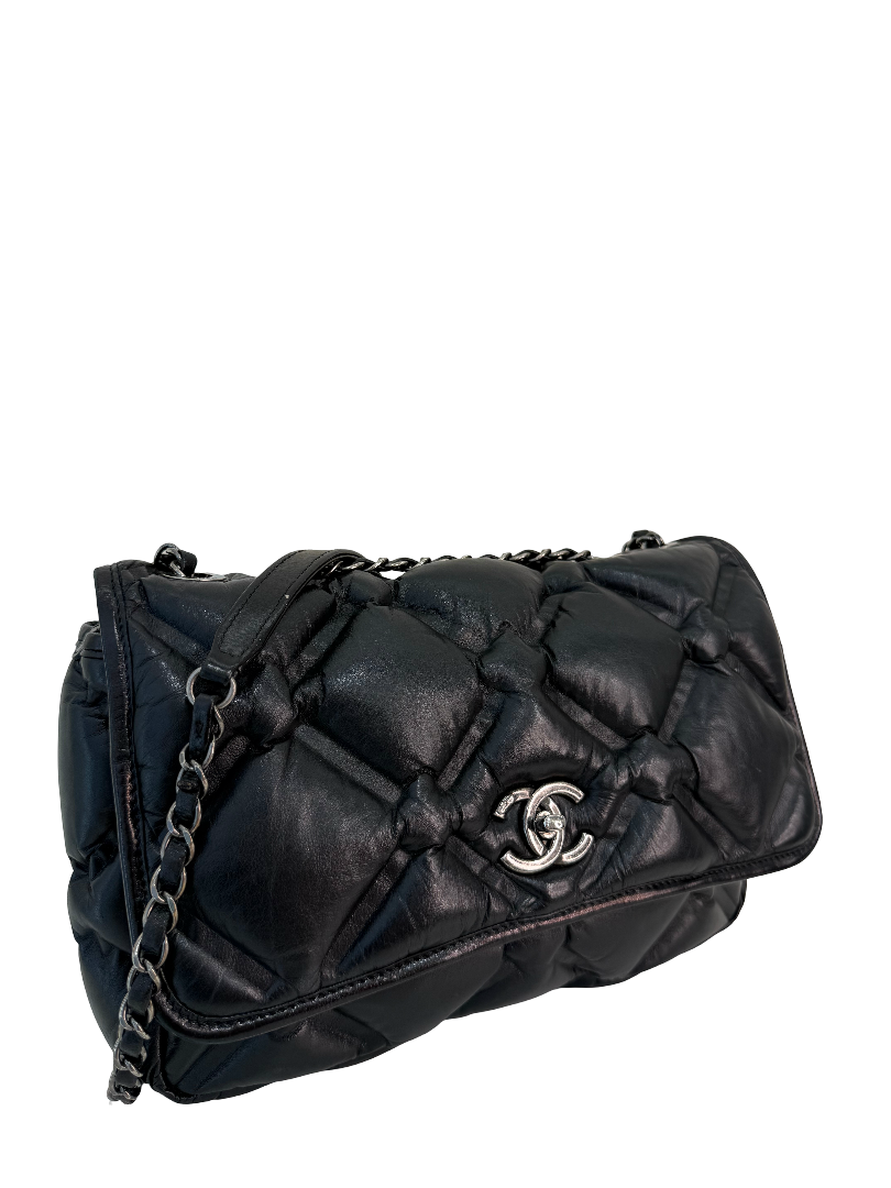 Chanel Black Quilted Leather Chesterfield Large Flap Bag