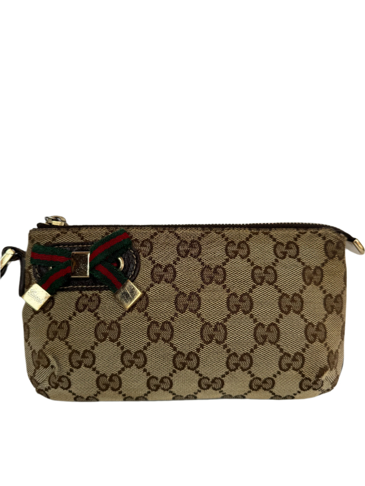 Gucci Beige/Brown GG Canvas Web Wristlet Pouch