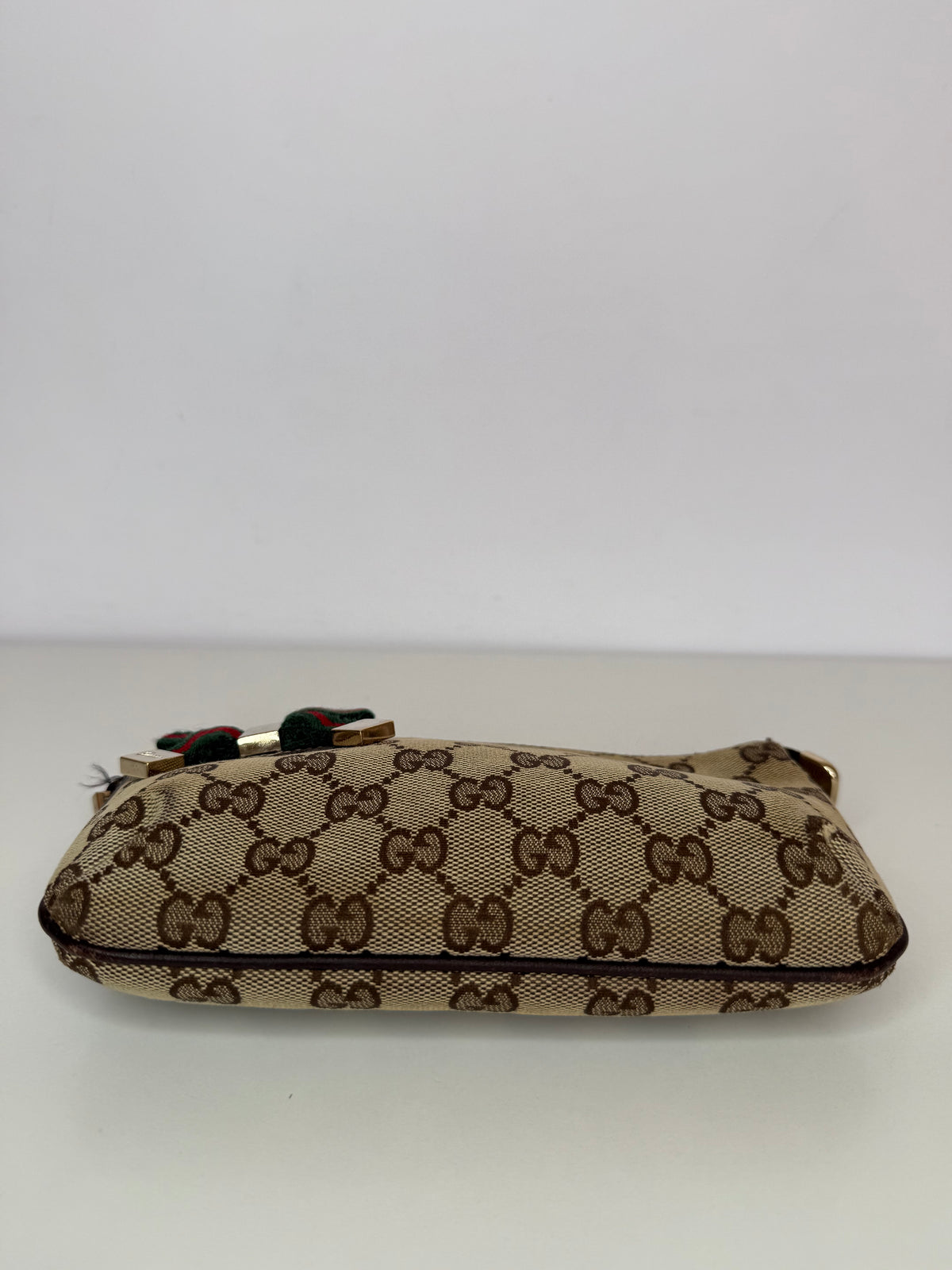 Gucci Beige/Brown GG Canvas Web Wristlet Pouch