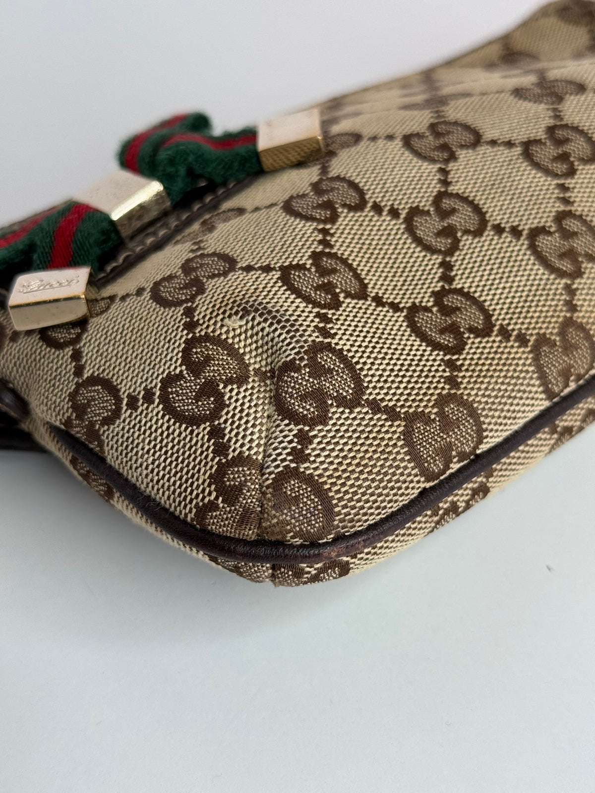 Gucci Beige/Brown GG Canvas Web Wristlet Pouch