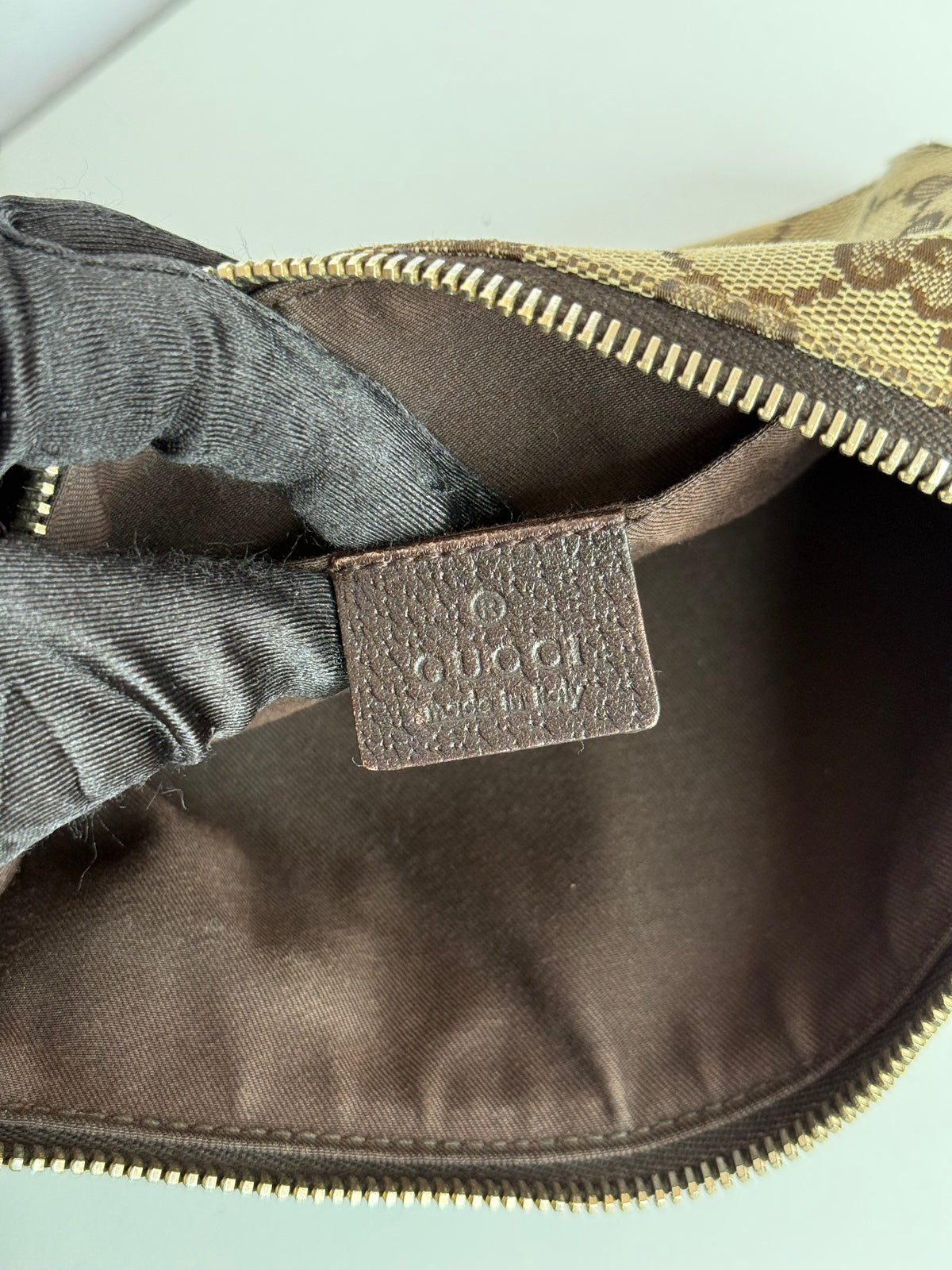 Gucci Beige/Brown GG Canvas Web Wristlet Pouch