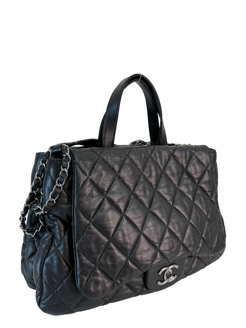 Chanel Black Lambskin Double-Sided Flap Accordion Tote