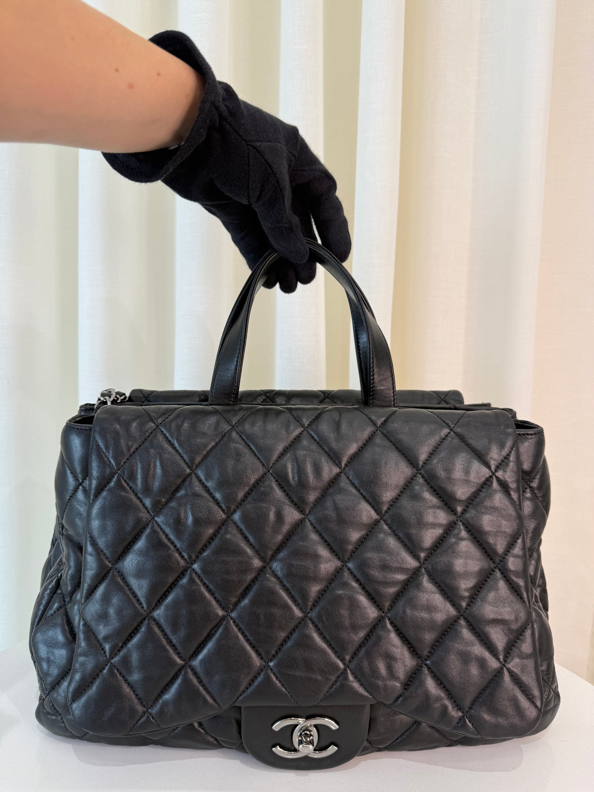 Chanel Black Lambskin Double-Sided Flap Accordion Tote