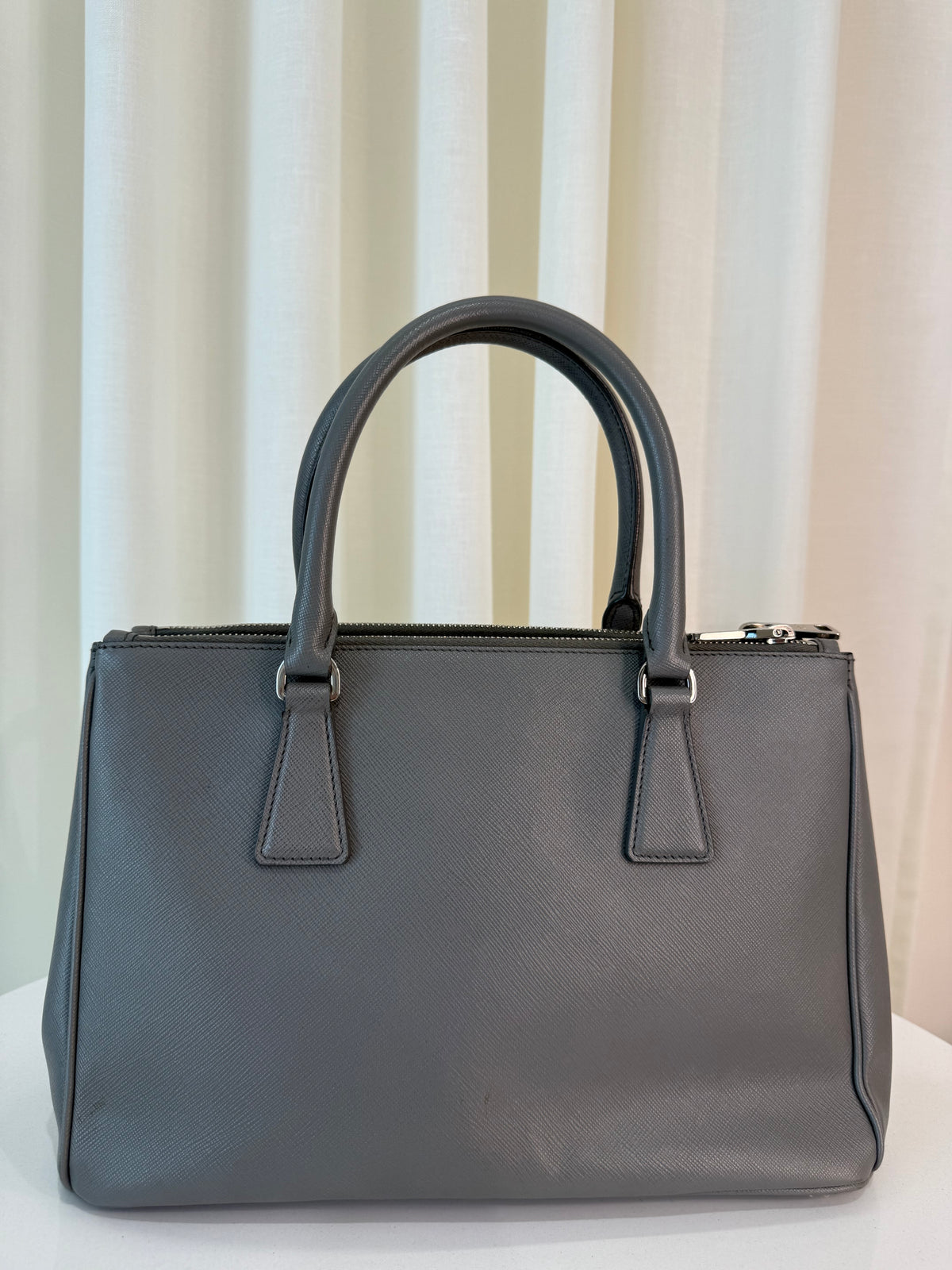 Prada Saffiano Small Galleria Double Zip Tote Gray