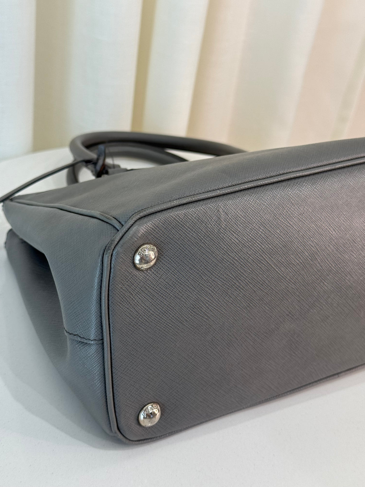 Prada Saffiano Small Galleria Double Zip Tote Gray