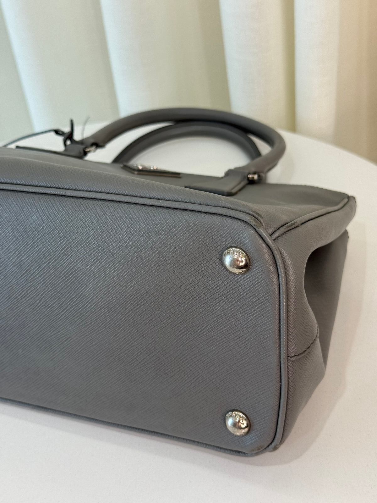 Prada Saffiano Small Galleria Double Zip Tote Gray