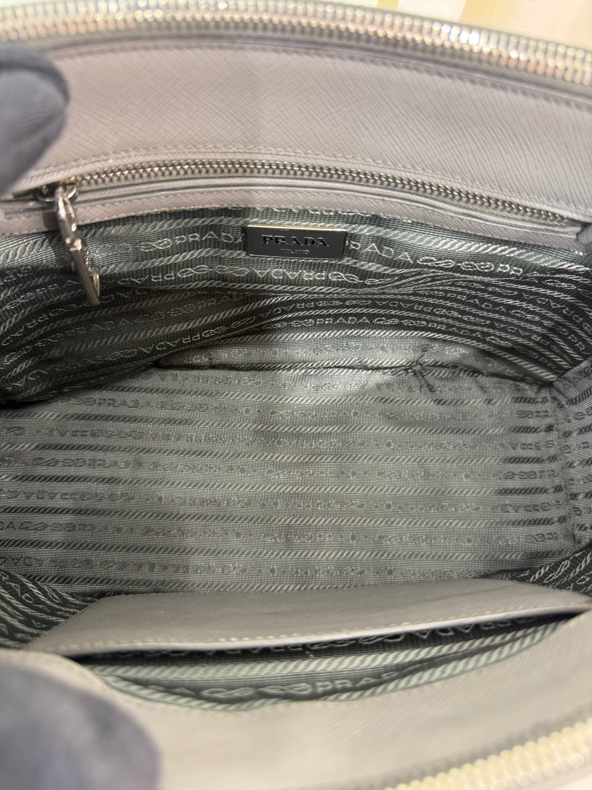 Prada Saffiano Small Galleria Double Zip Tote Gray