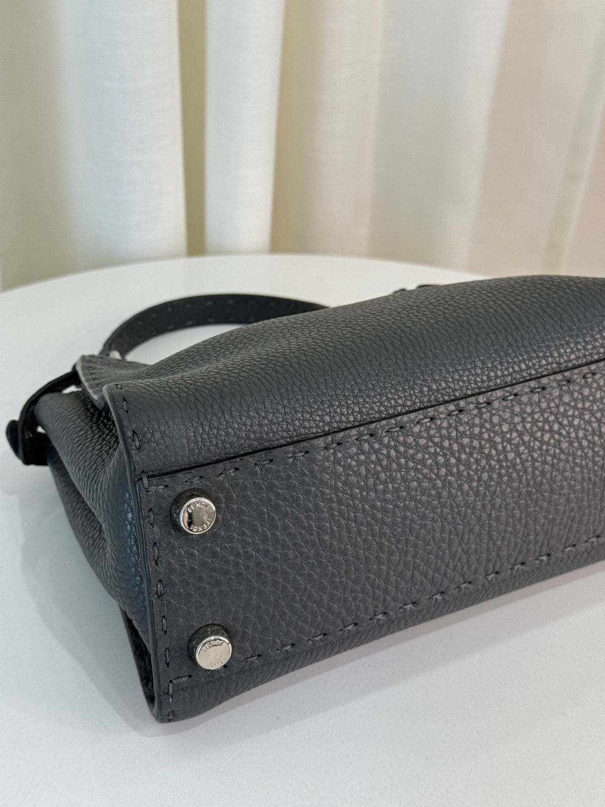 Fendi Selleria Mini Peekaboo Grey Asphalt Leather Bag