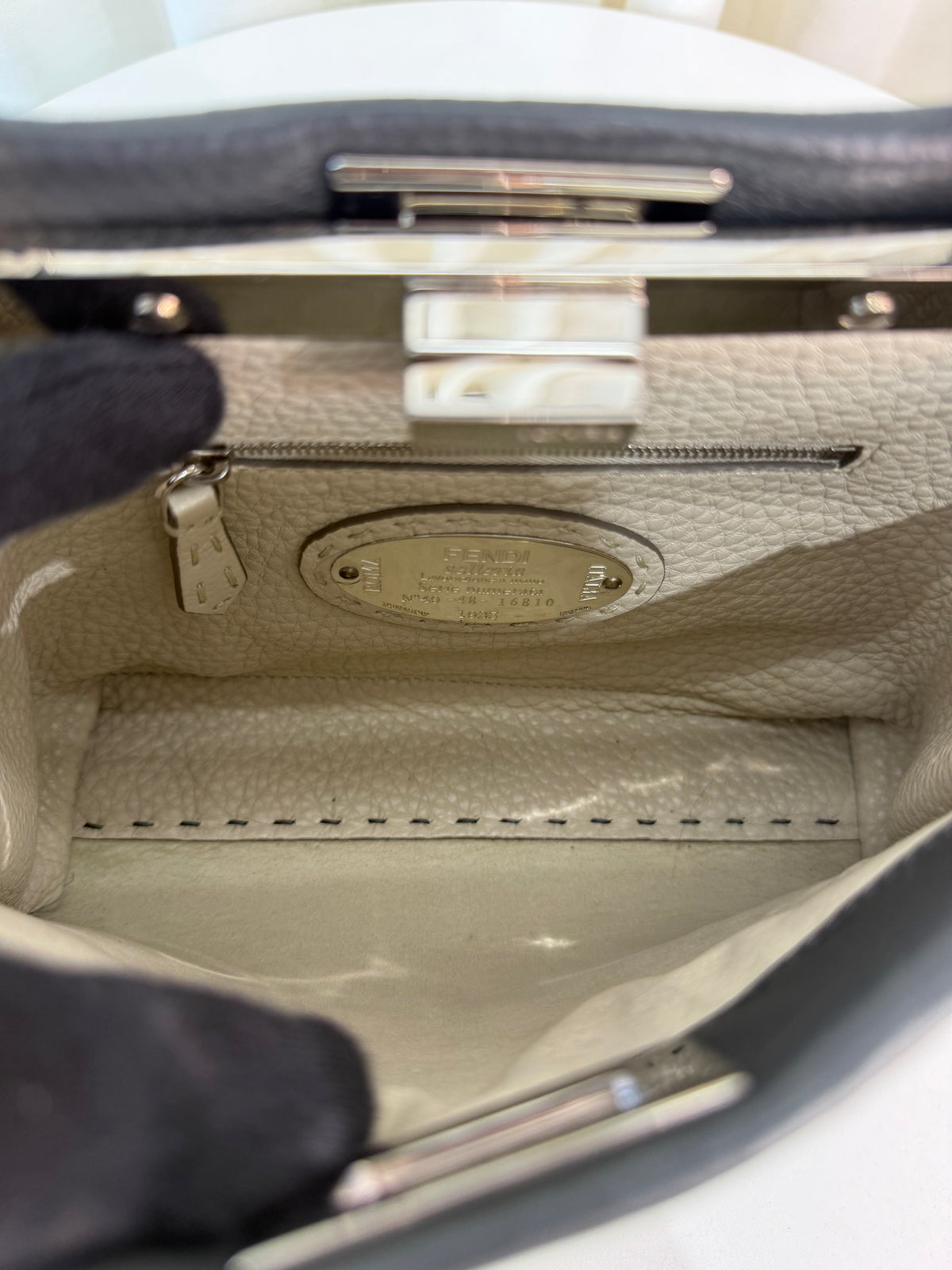 Fendi Selleria Mini Peekaboo Grey Asphalt Leather Bag