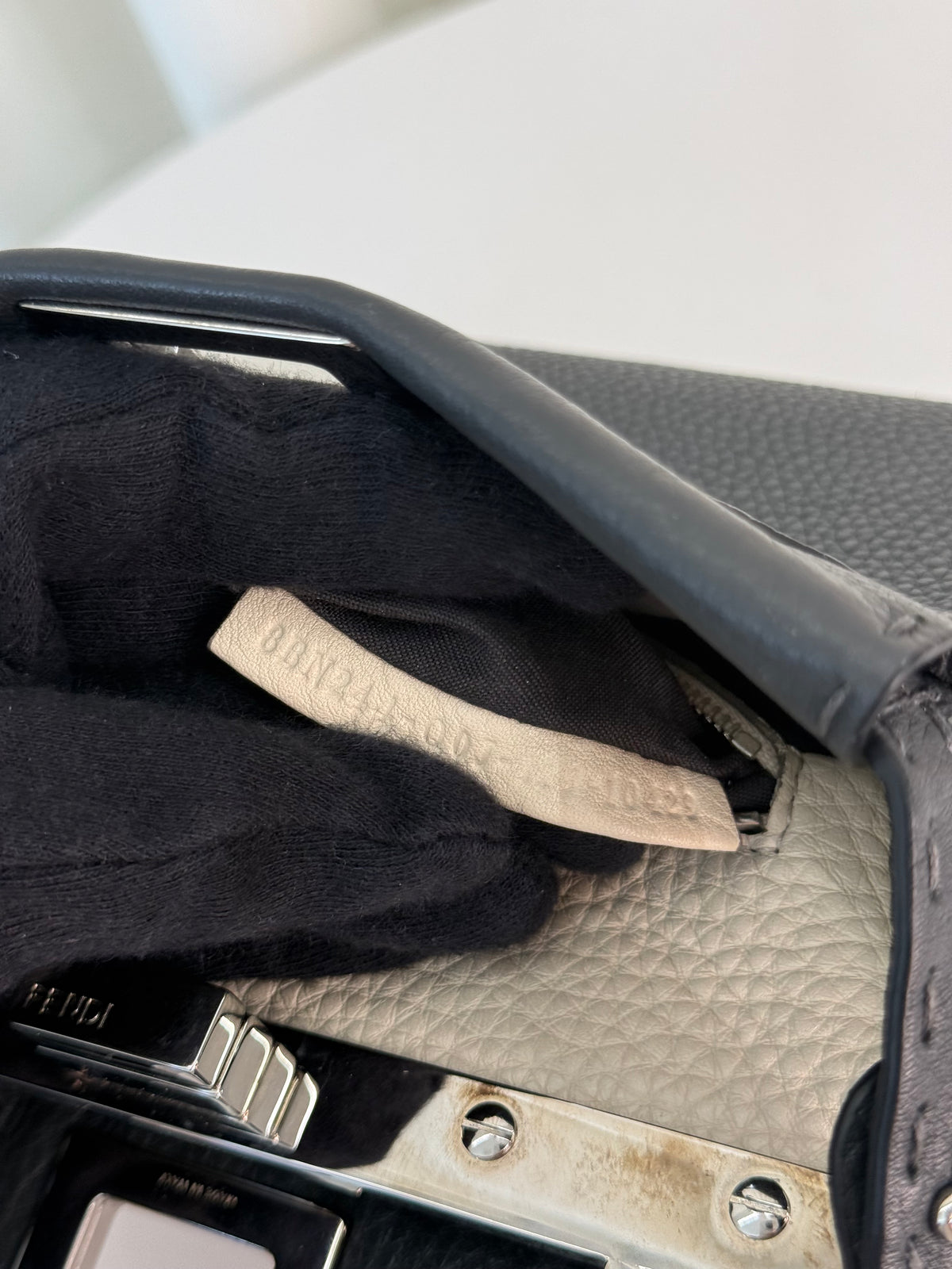 Fendi Selleria Mini Peekaboo Grey Asphalt Leather Bag