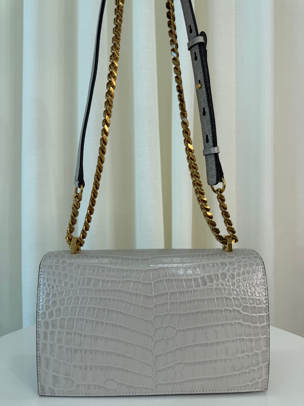 Alexander McQueen Croco Embossed Jeweled Faded Grey