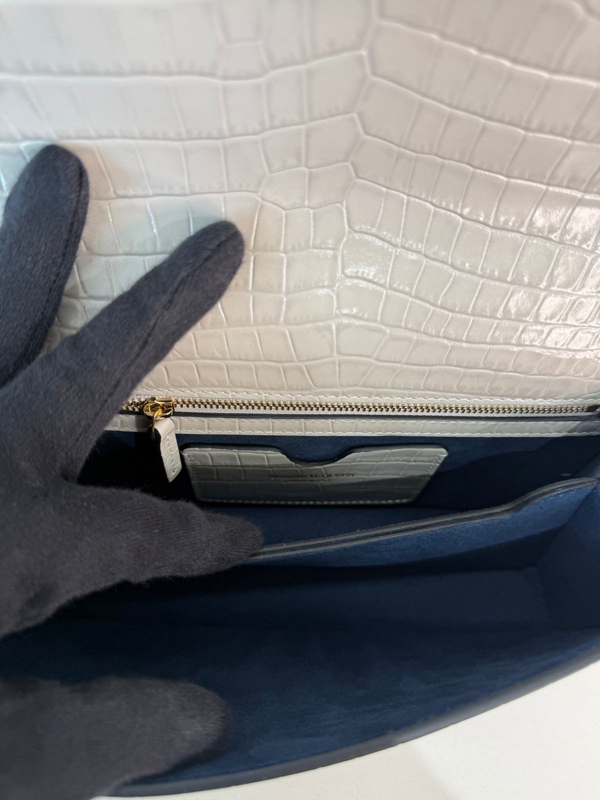 Alexander McQueen Croco Embossed Jeweled Faded Grey
