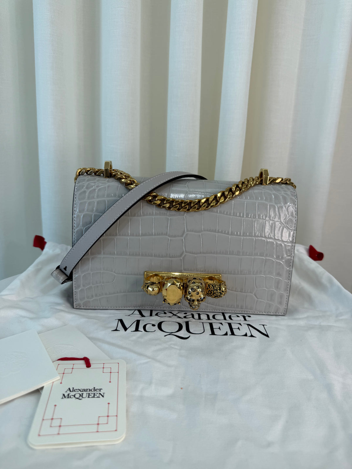 Alexander McQueen Croco Embossed Jeweled Faded Grey