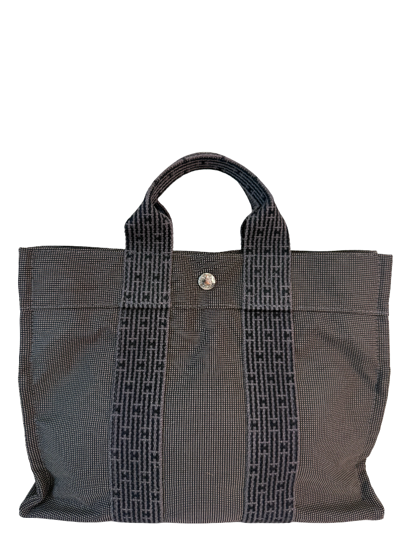 Hermès Black/Grey Canvas Herline PM Tote Bag