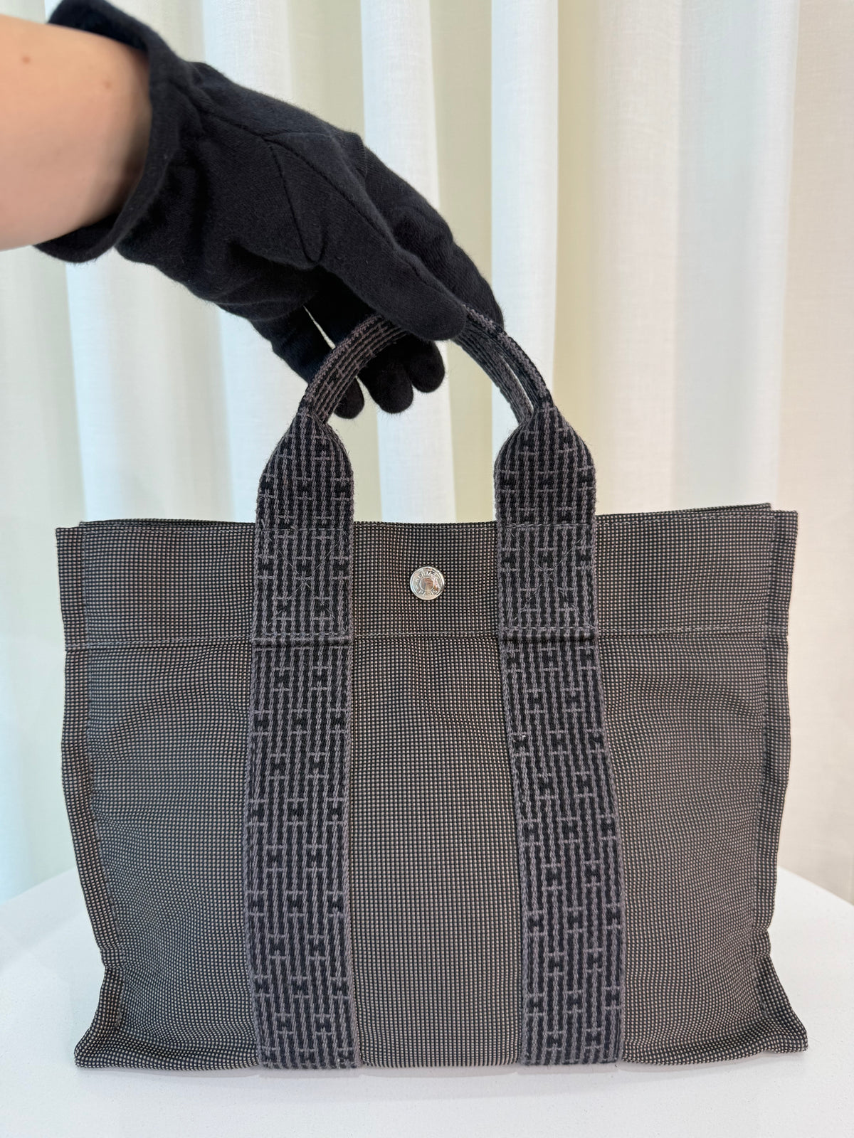 Hermès Black/Grey Canvas Herline PM Tote Bag