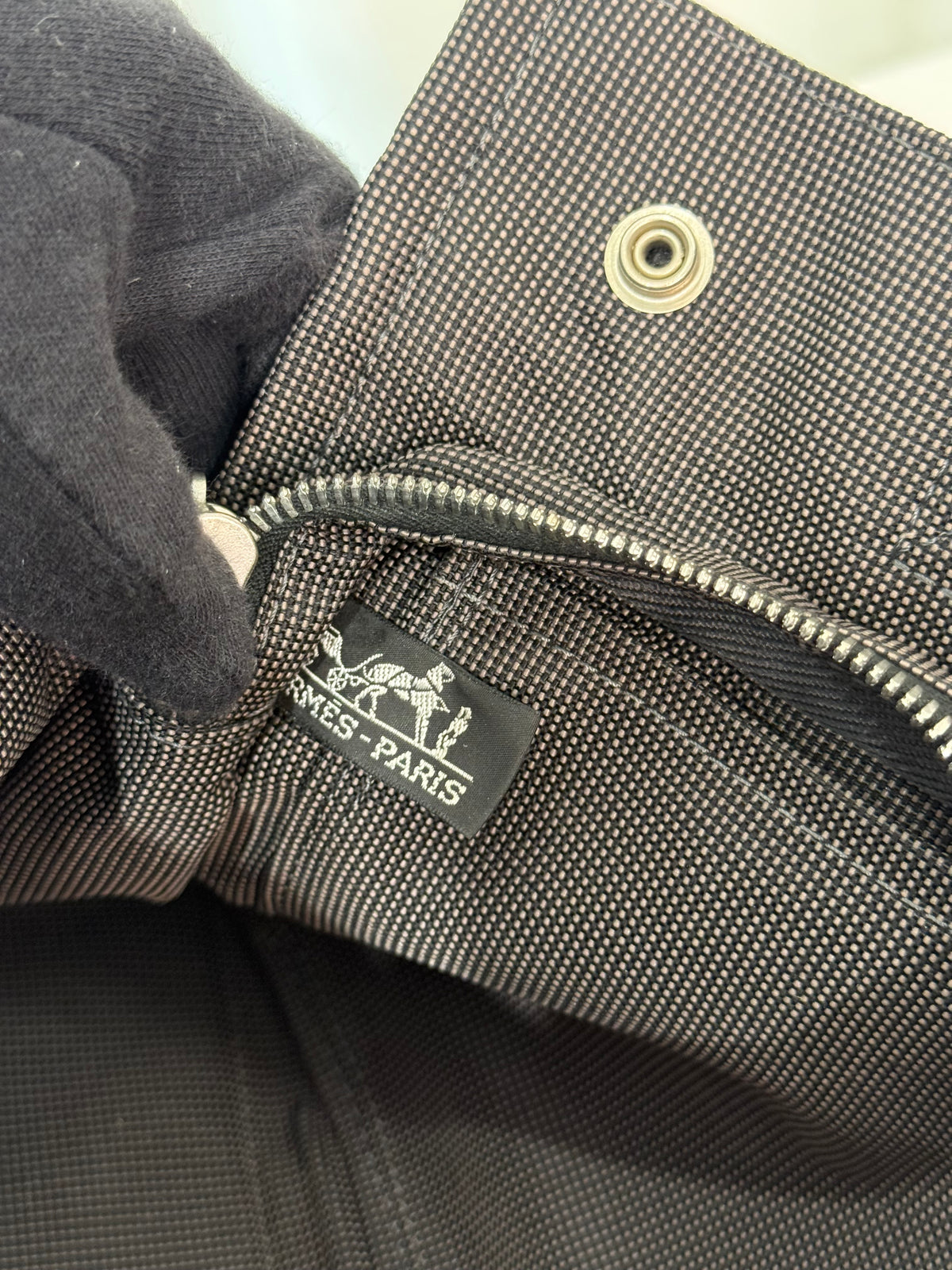 Hermès Black/Grey Canvas Herline PM Tote Bag
