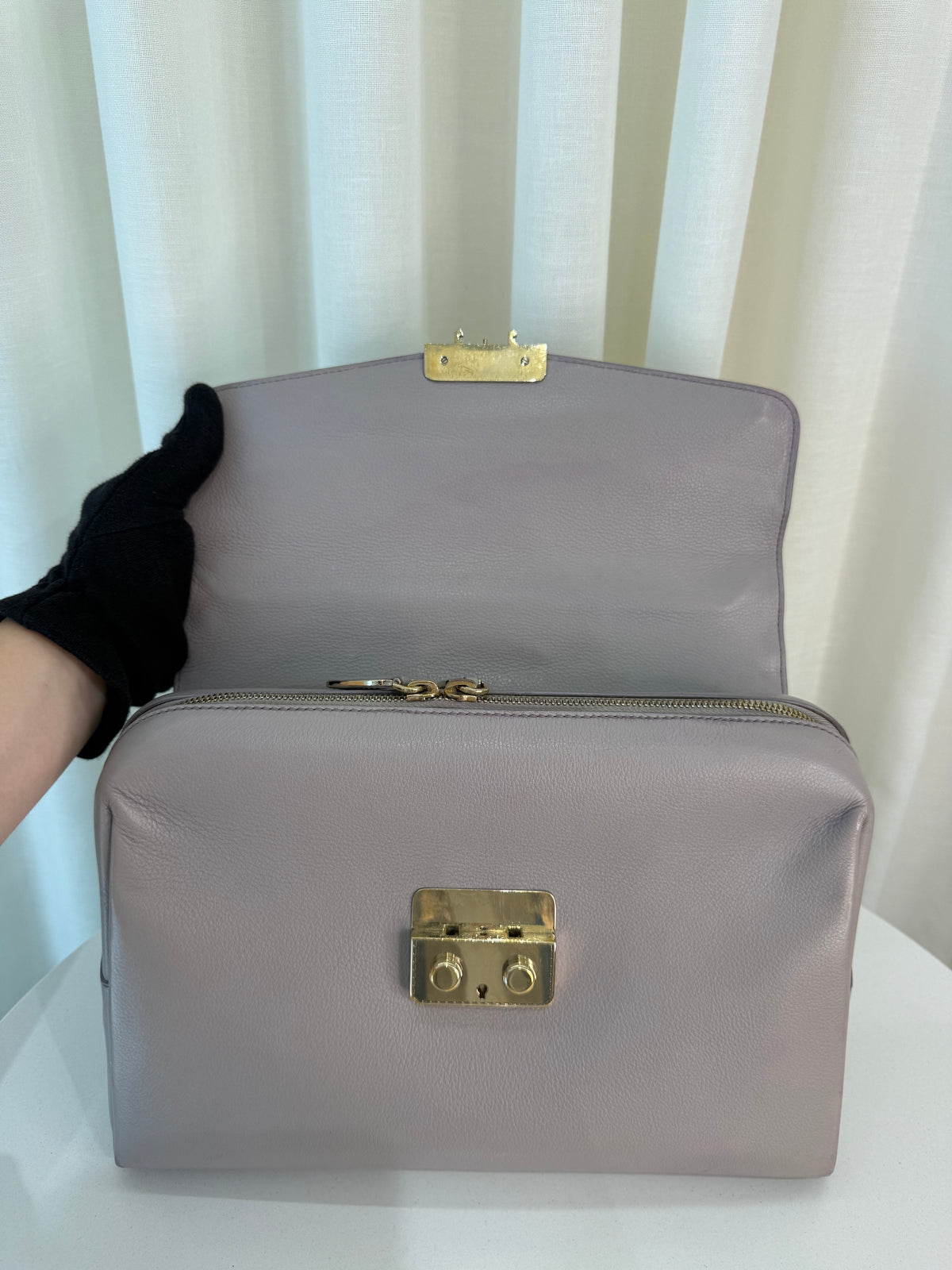 Christian Dior Push Lock Grey Leather Top Handle