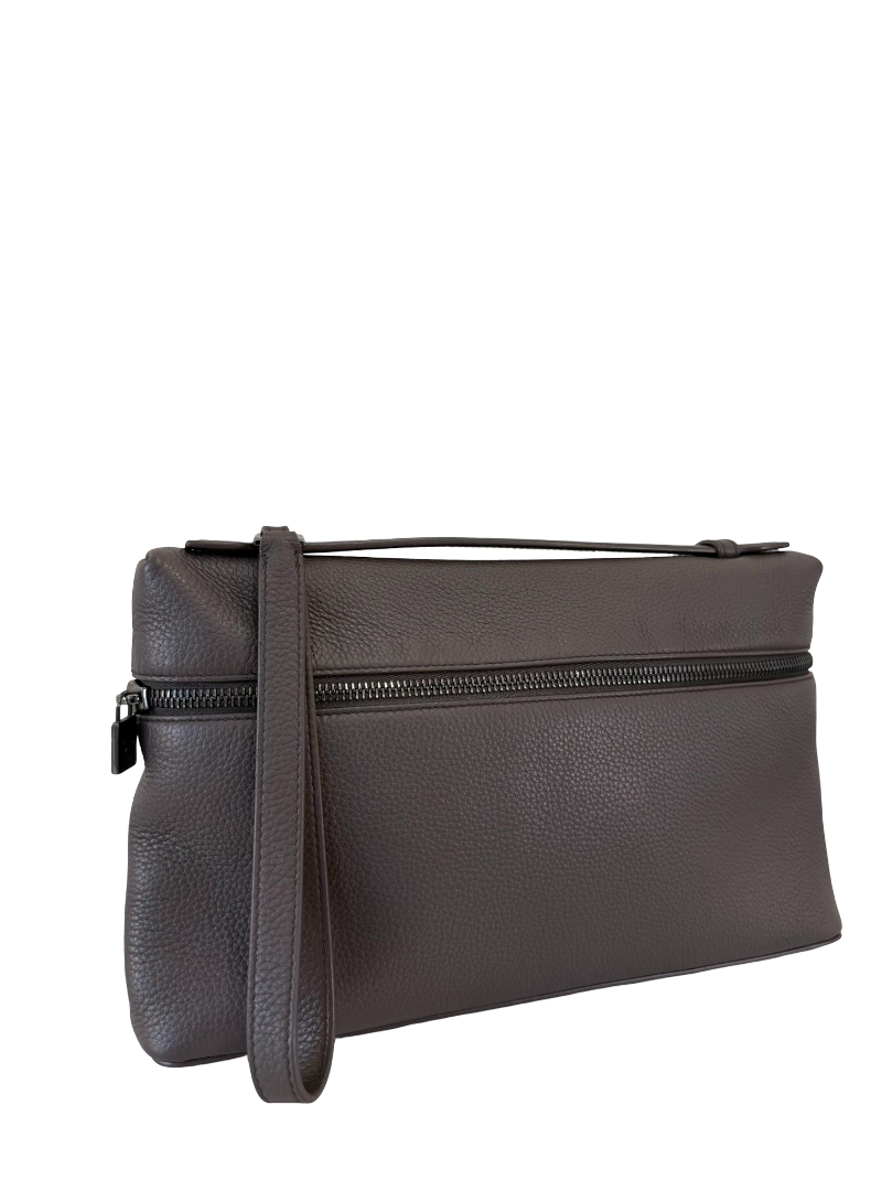 Loro Piana Men's Extra Pouch L29 Dark Brown Grained Calfskin Leather