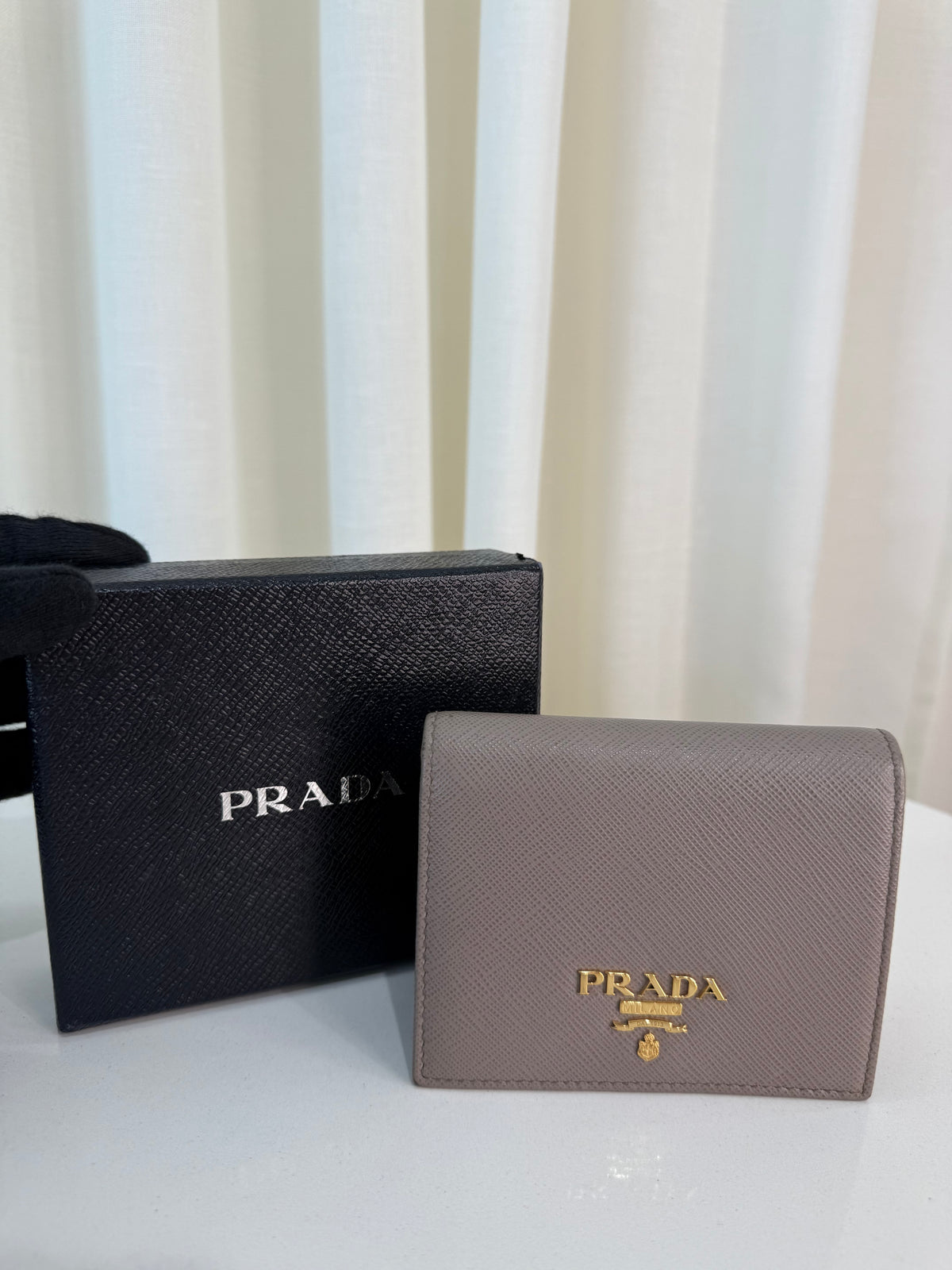 Prada Small Saffiano Leather Wallet Clay Grey