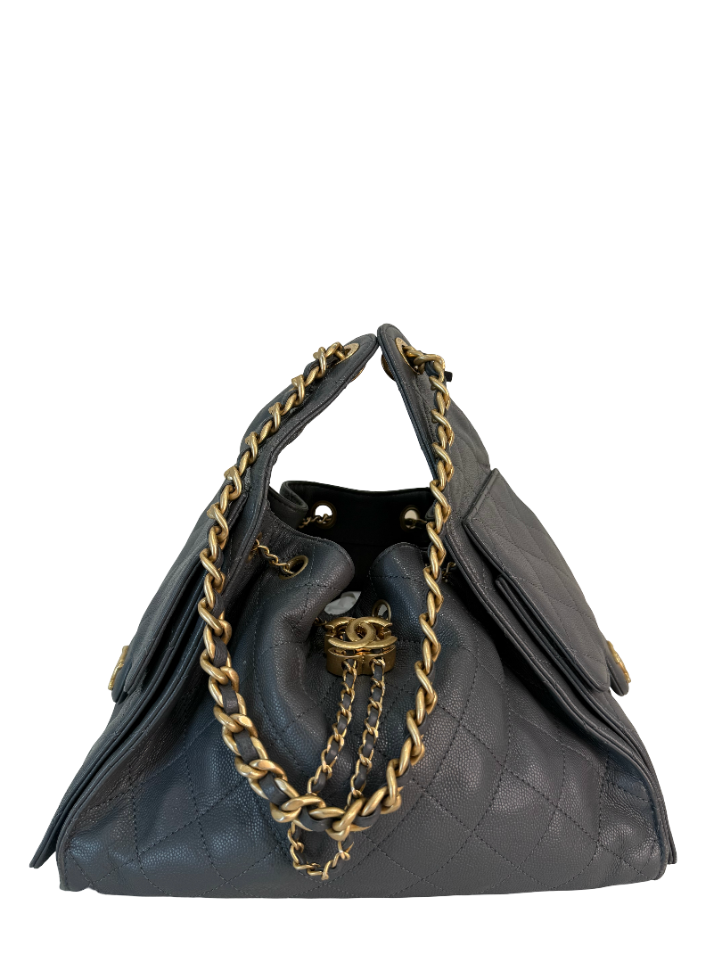 Chanel 25 Small Caviar Quilted Dark Grey Shoulder Bag