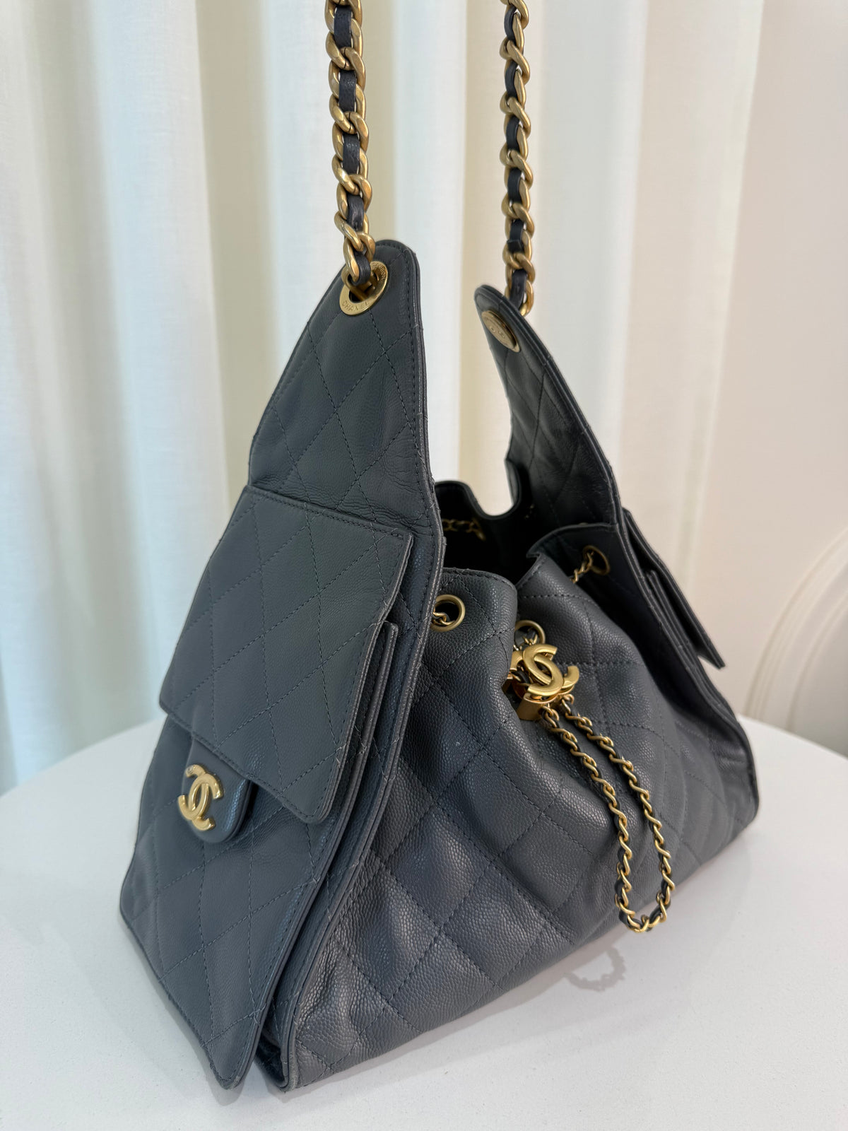 Chanel 25 Small Caviar Quilted Dark Grey Shoulder Bag