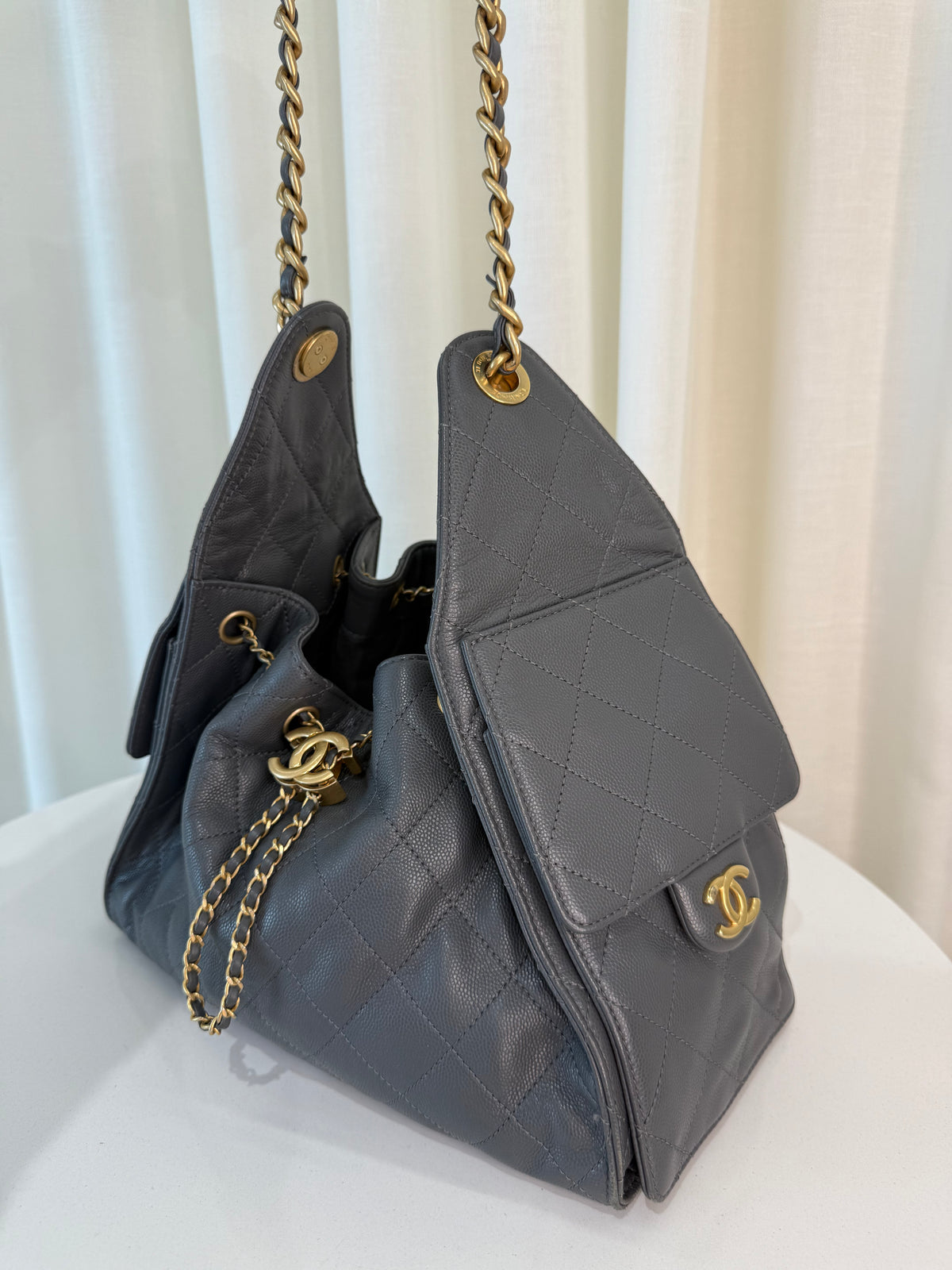 Chanel 25 Small Caviar Quilted Dark Grey Shoulder Bag