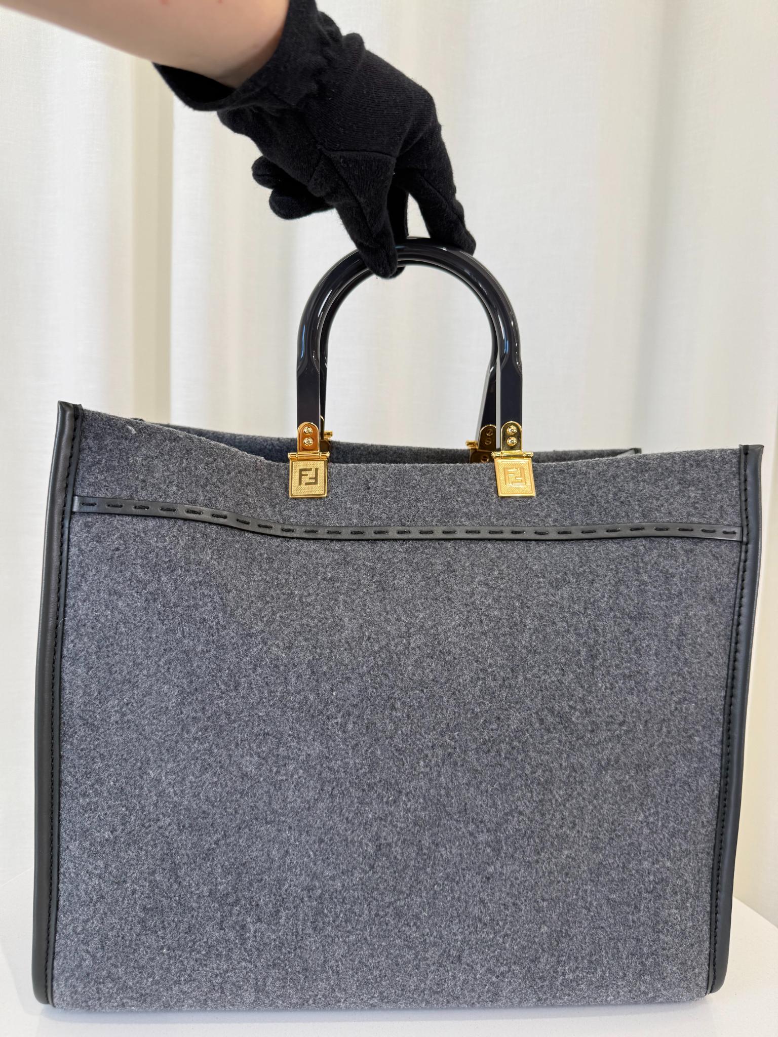 Fendi Gray Wool Sunshine Large Shopper Tote
